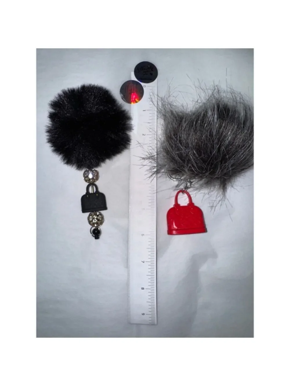 Luxury Inspired Faux Fur Pom Pom Bag Charm Keychain Purse Charm Black Red